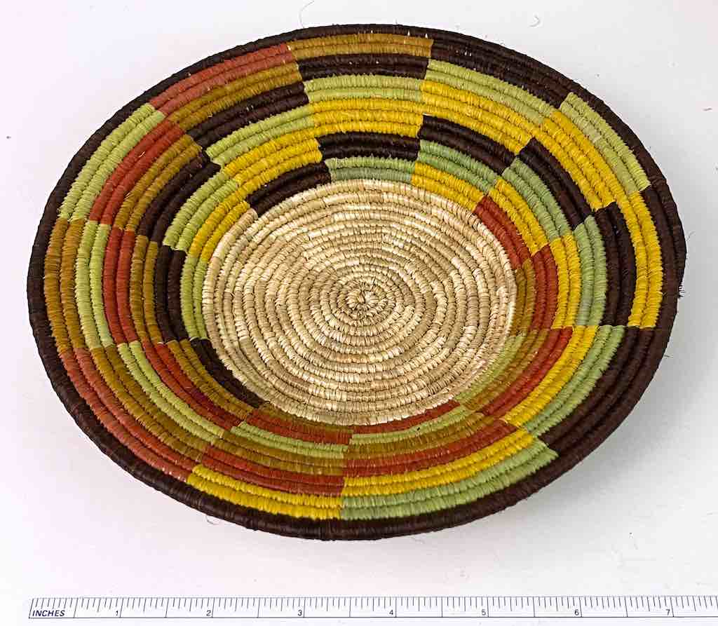 8" Small Very Thin Coil Finest Quality Handwoven Rwenzori Raffia Shallow Basket/Bowl | - The Niger Bend
