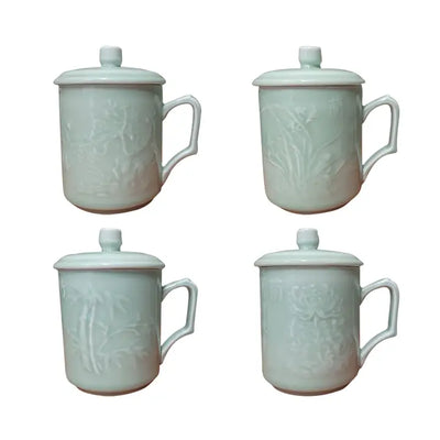 Celadon Ceramic Mugs - Four Seasons - Set of 4