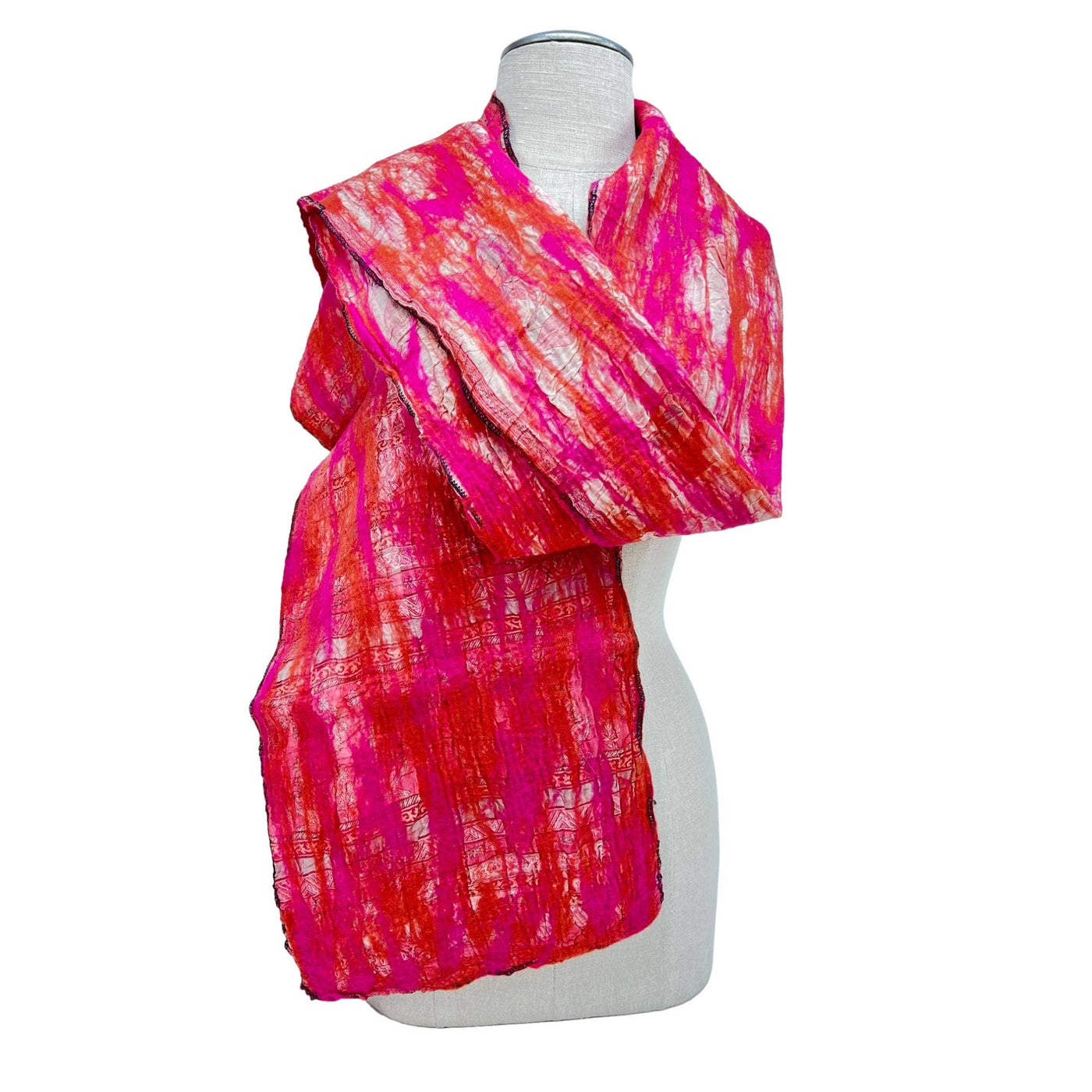 Brown, Red, Pink Spots Merino Wool Felt Vintage Scarf-Feltiful