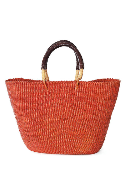 Persimmon Tote Basket with Chocolate Brown Leather Handles-Swahili | AFRICAN MODERN