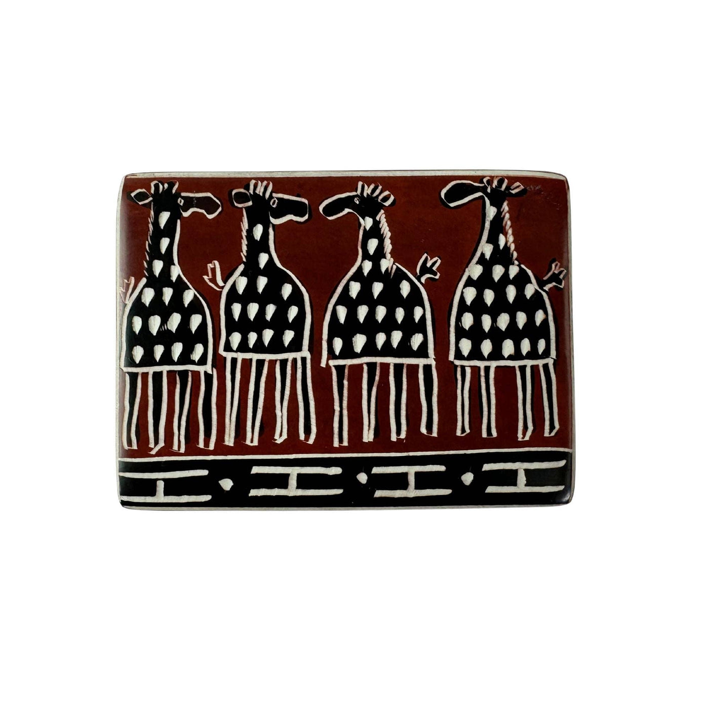 Global Crafts - Soapstone Carved Box, Brown Mudcloth Giraffes