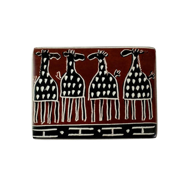 Global Crafts - Soapstone Carved Box, Brown Mudcloth Giraffes