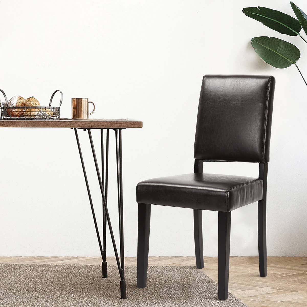 HOMYCASA DESIGN INC - Classic Brown PU Leather Dining Chair