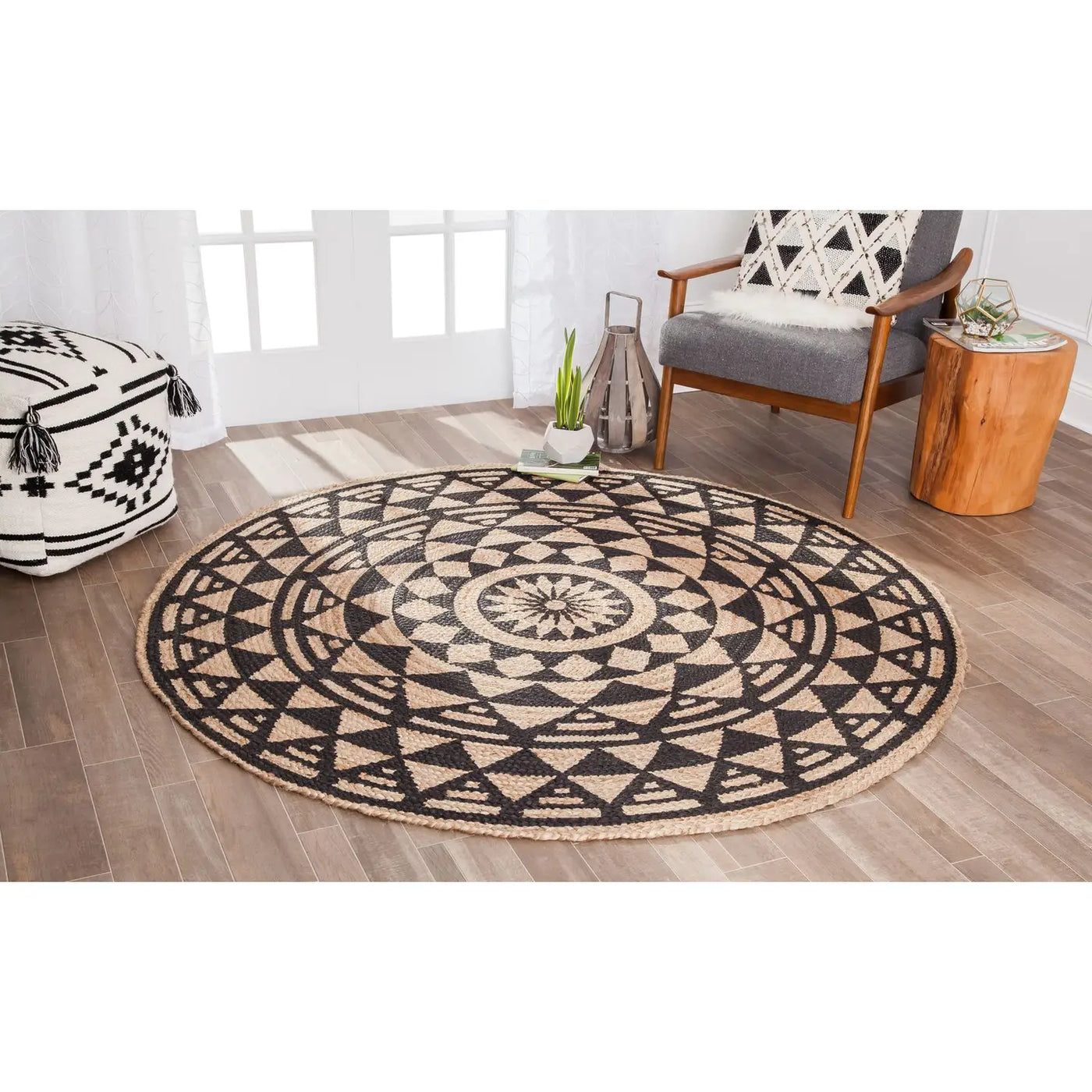Pippin Black & Tan Jute Rug-Anji Mountain