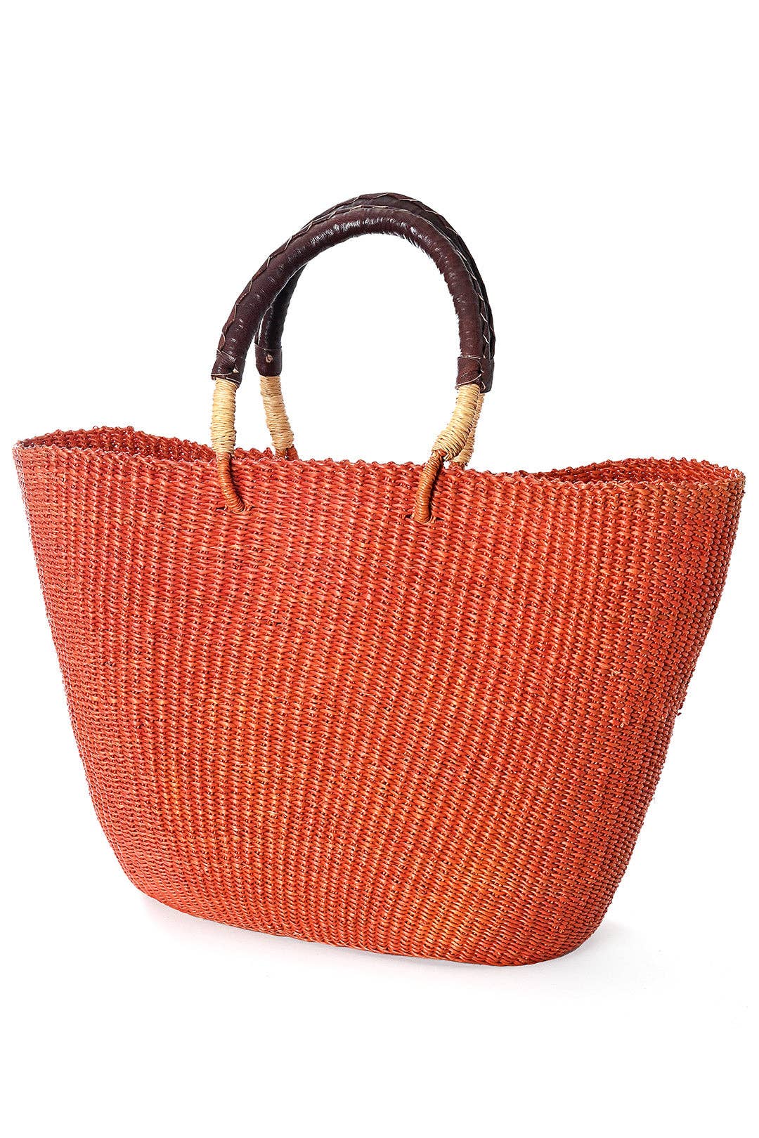 Persimmon Tote Basket with Chocolate Brown Leather Handles-Swahili | AFRICAN MODERN