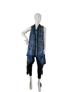 Cotton Block Print Sleeveless Vest/Kimono -  Blue