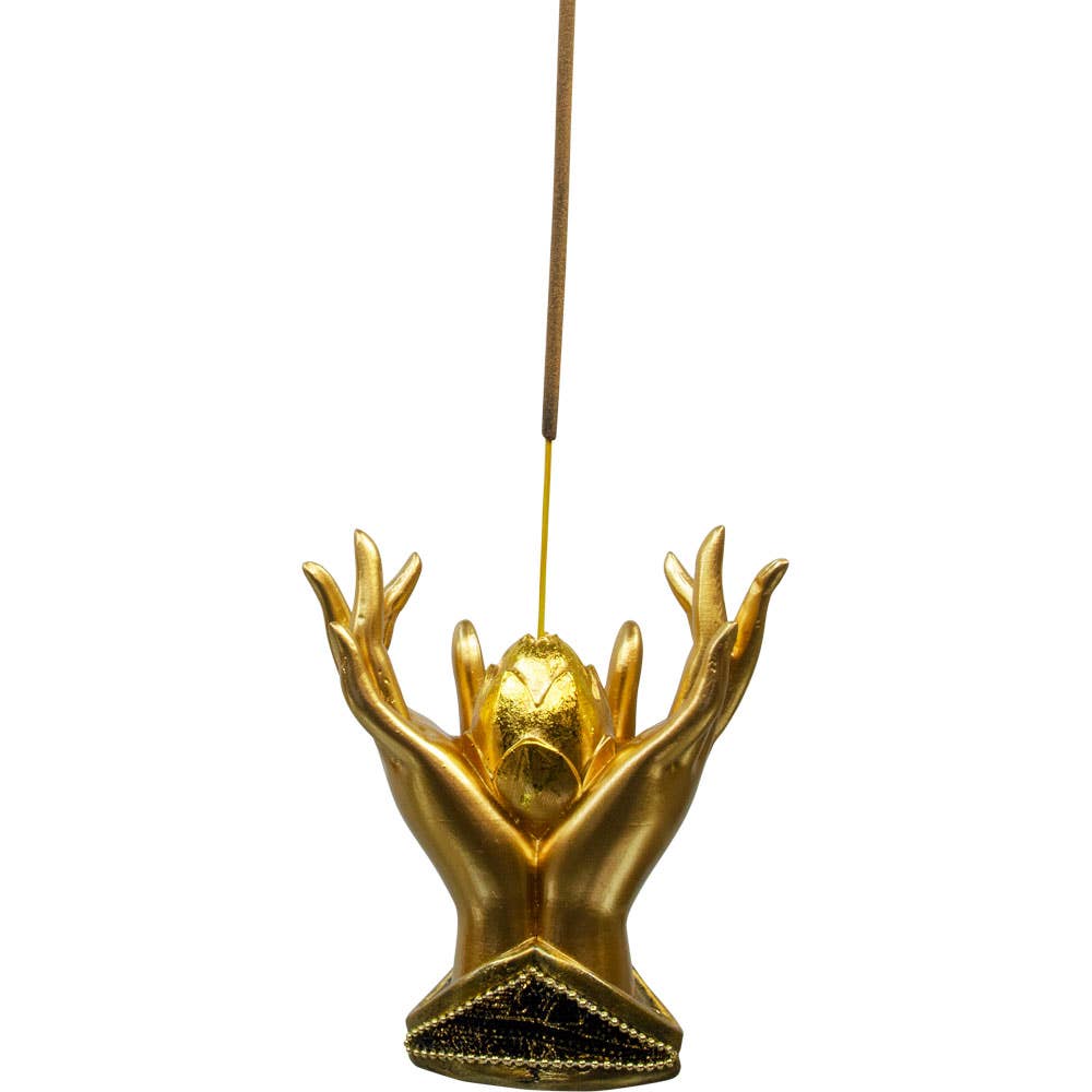 Polyresin Incense Holder - Lotus Mudra Hands -Kheops International