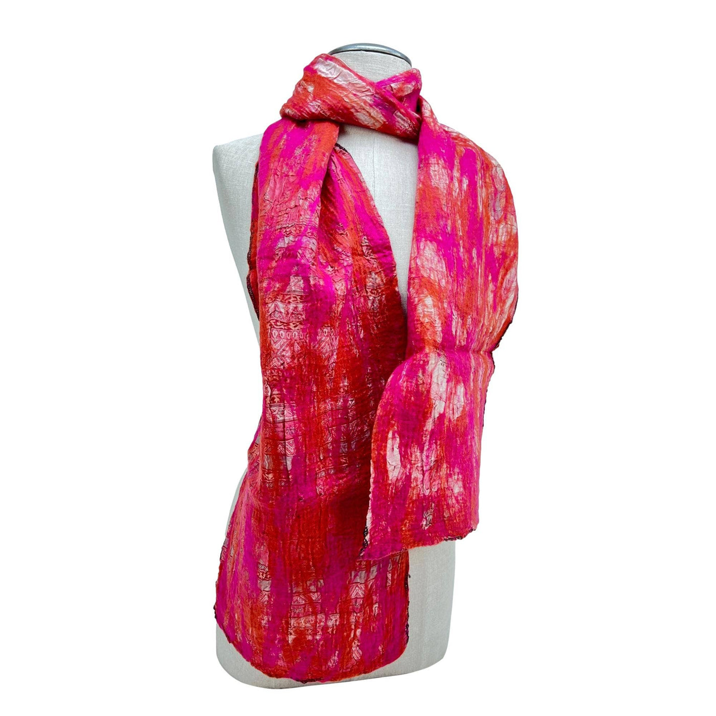 Brown, Red, Pink Spots Merino Wool Felt Vintage Scarf-Feltiful