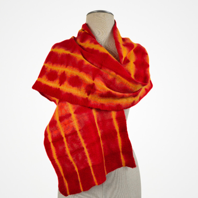 Merino Wool Tie Dye Felted Scarf-Red-Feltiful