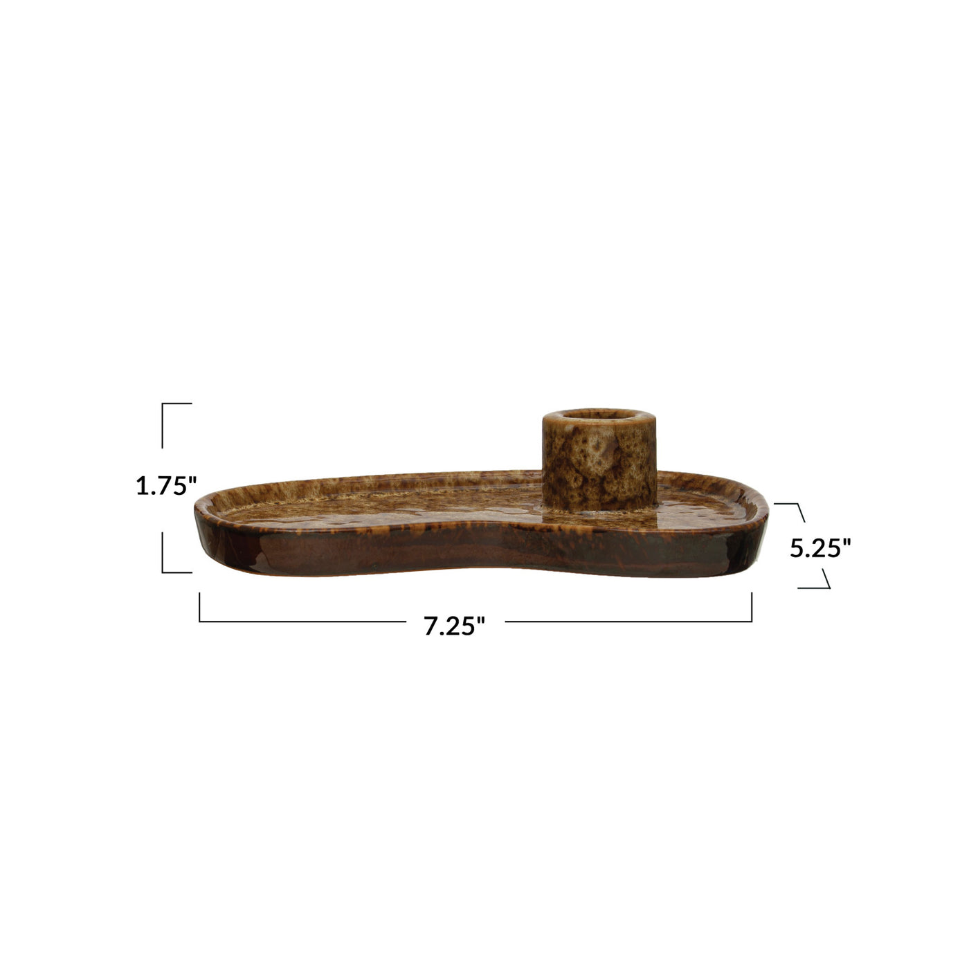 Stoneware Taper Holder w/ Tray, Reactive Glaze, Brown