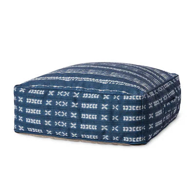 Indigo Coastal Linen Pouf