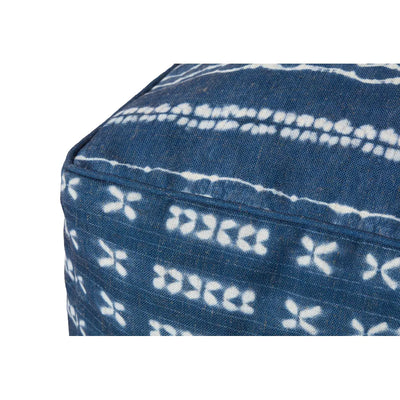 Indigo Coastal Linen Pouf