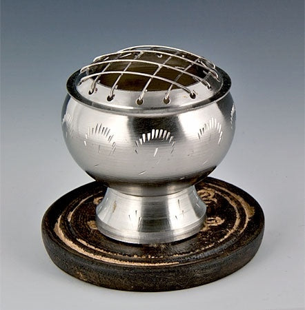 Chrome Charcoal Burner w/ Brass Screen & Pewter Finish - Om Imports