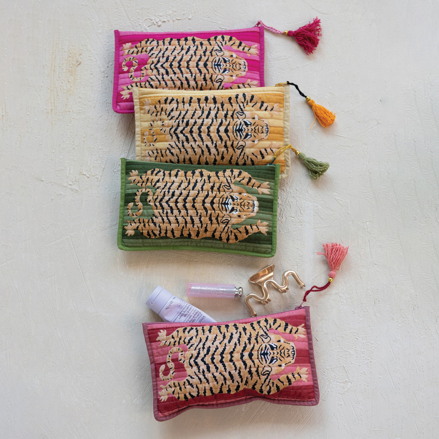 Cotton Voile Printed Zip Pouch with Interior Coating, 4 Colors