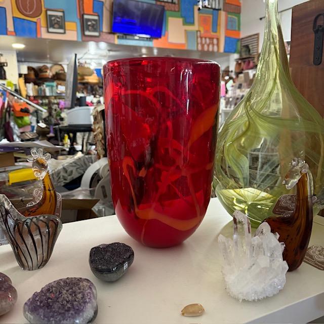 Vintage Hand Blown Red Glass Vase