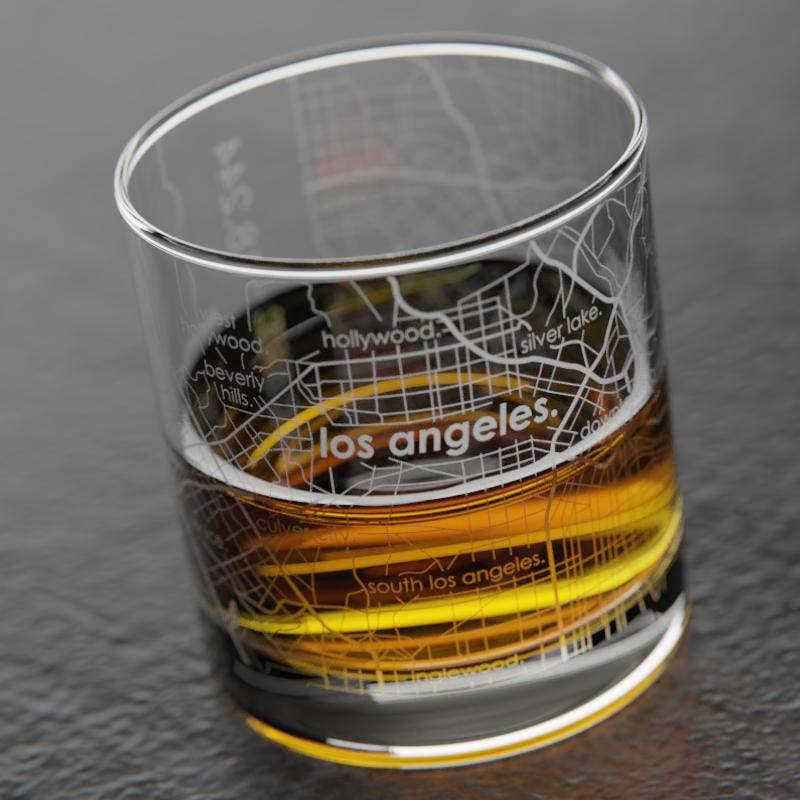 Los Angeles CA Map Rocks Whiskey Glass-Well Told