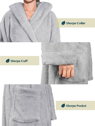 Women's Sherpa Fluffy Robe with Hood - Pavilia
