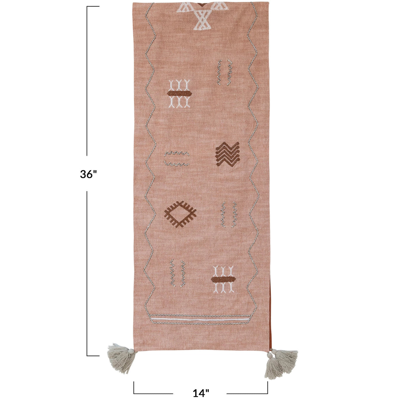 Cotton Table Runner w/ Embroidered Moroccan Design & Tassels, Multi Color