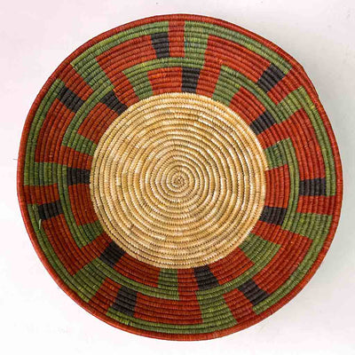 Very Thin Coil Finest Quality Handwoven Rwenzori Raffia Shallow Basket/Bowl | 9"-The Niger Bend