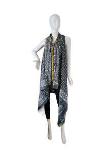 Cotton Block Print Sleeveless Vest/Kimono - Grey