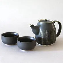 Gray Tall Tea Pot & 2 Cups