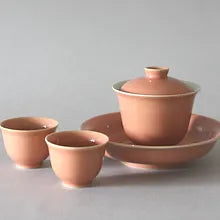 Coral Gaiwan, 2 Cups and Saucer, Plain