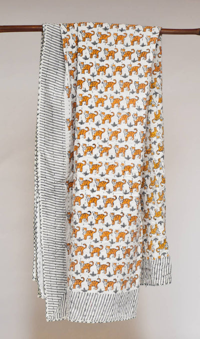 Block Printed Kantha Blanket - Tiger Print-Mira Fair Trade -