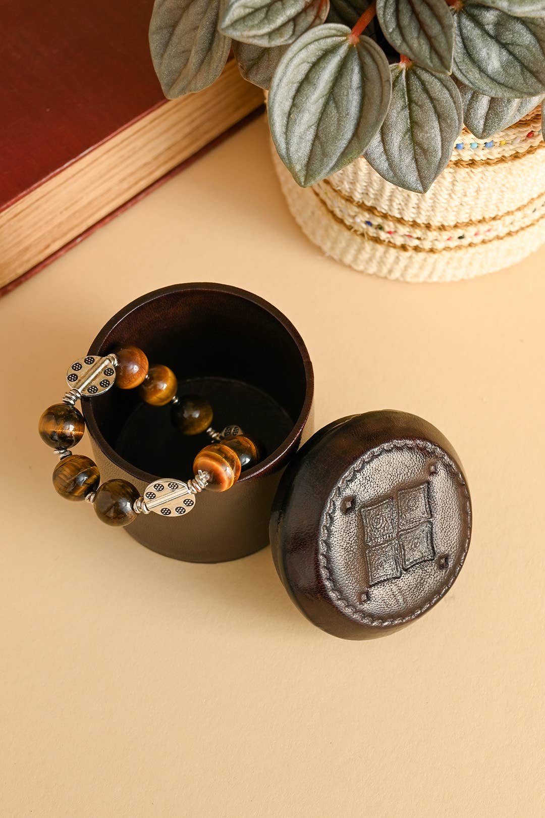 Brown Stamped Leather Ring Box-Swahili | AFRICAN MODERN