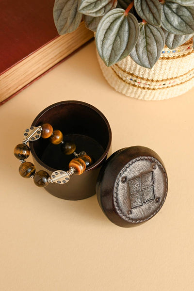 Brown Stamped Leather Ring Box-Swahili | AFRICAN MODERN