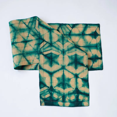 Raffia Shibori Table Runner - Turtle Pattern -Emerald-Tanana Madagascar