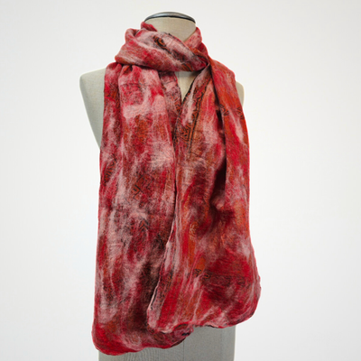 Brown, Red, Pink Spots Merino Wool Felt Vintage Scarf-Feltiful