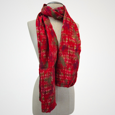 Brown, Red, Pink Spots Merino Wool Felt Vintage Scarf-Feltiful