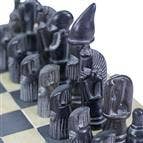 Global Crafts - Soapstone Hand-Carved Chess Set - African Maasai Tribe Pieces - Grey/Natural Stone