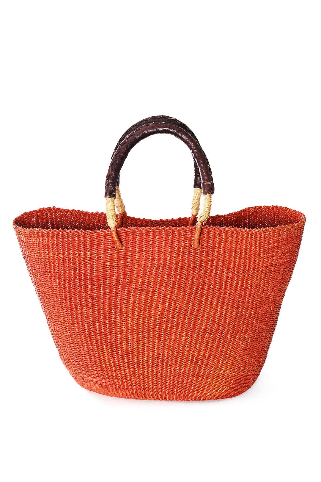 Persimmon Tote Basket with Chocolate Brown Leather Handles-Swahili | AFRICAN MODERN