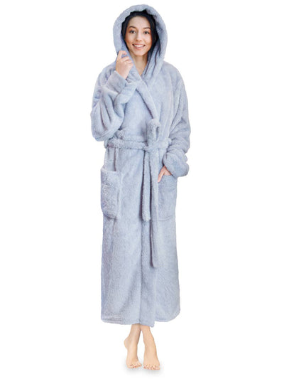 Women's Sherpa Fluffy Robe with Hood - Pavilia