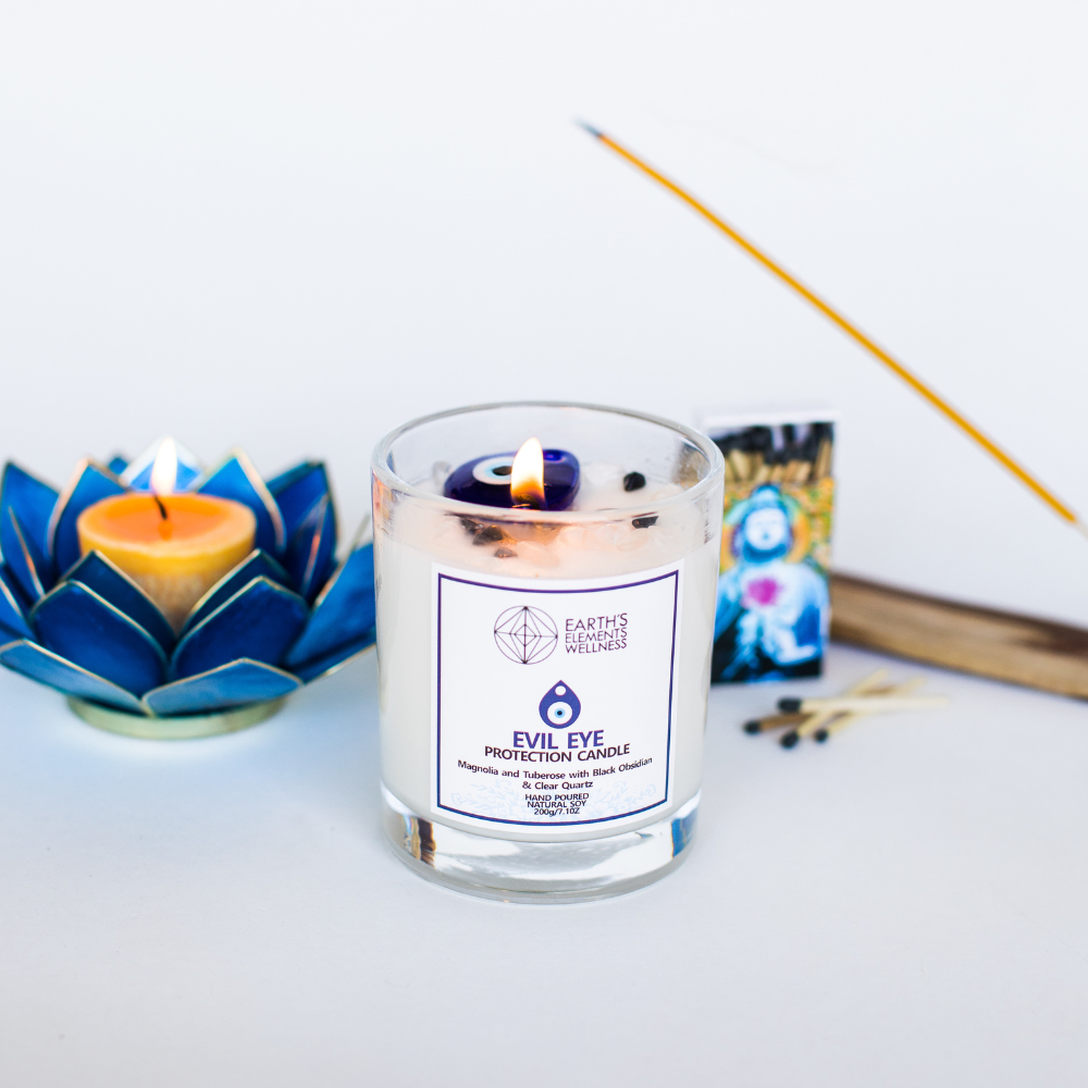 Evil Eye Protection Crystal Candle by Earth's Elements Wellness