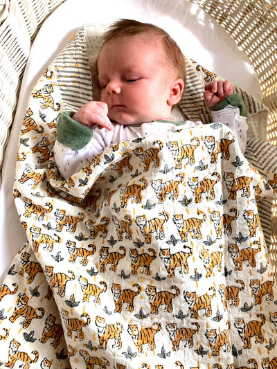 Block Printed Kantha Blanket - Tiger Print-Mira Fair Trade -