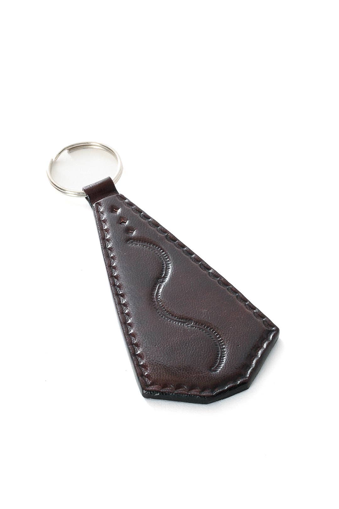 Brown Stamped Leather Key Ring-Swahili | AFRICAN MODERN