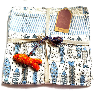 Baby Block Printed Kantha Blanket - Fish Print-Mira -Fair Trade -