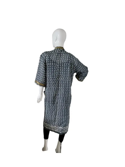 Cotton Block Print Kimono - Grey