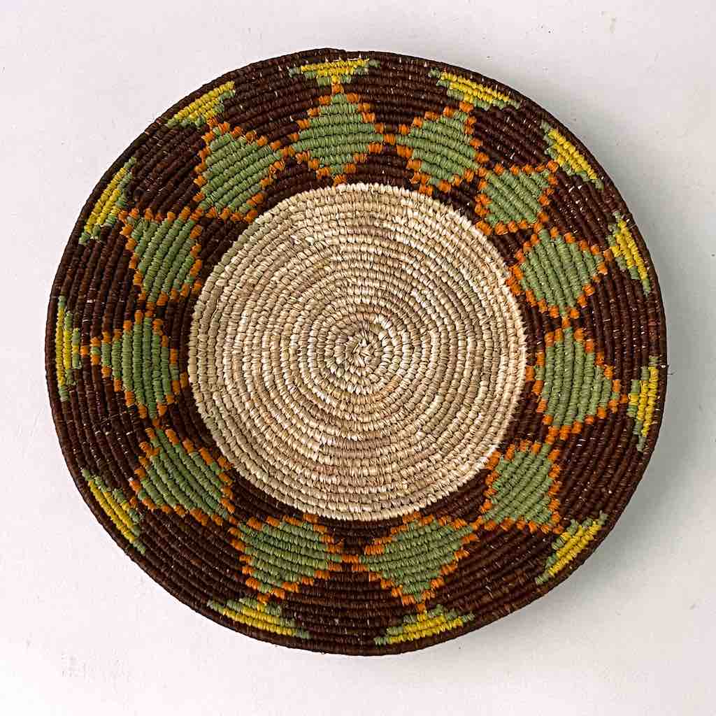 7" Small Very Thin Coil Finest Quality Handwoven Rwenzori Raffia Shallow Basket/Bowl |  - The Niger Bend