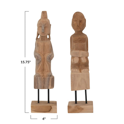 Hand Carved Teakwood Figure on Stand - Creative Co-Op