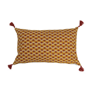 Cotton Slub Lumbar Pillow with Printed Floral and Tassels -= Creative Co-Op