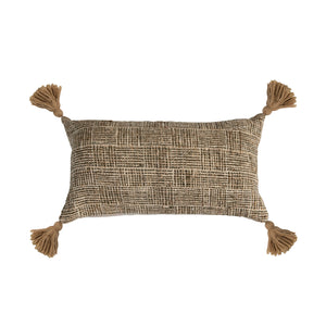Woven Cotton Blend Lumbar Pillow with Tassels & Chambray Back- Creative Co-Op