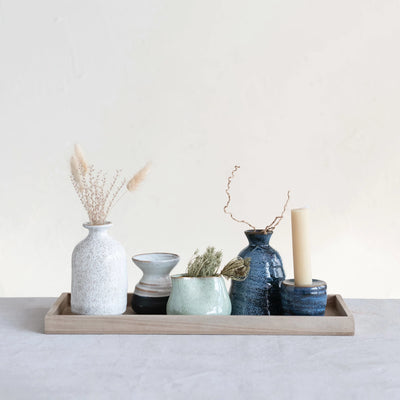 Mango Wood Tray w/1Taper Holder & 4 Vases - Creative Co-Op