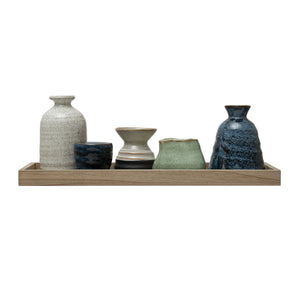 Mango Wood Tray w/1Taper Holder & 4 Vases - Creative Co-Op