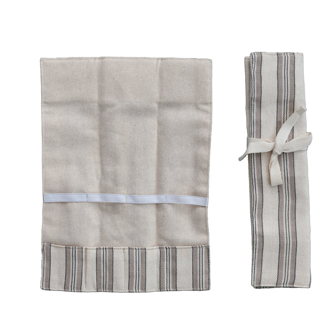Woven Cotton Roll-up Cutlery Pouch & Tie - Creative Co-Op
