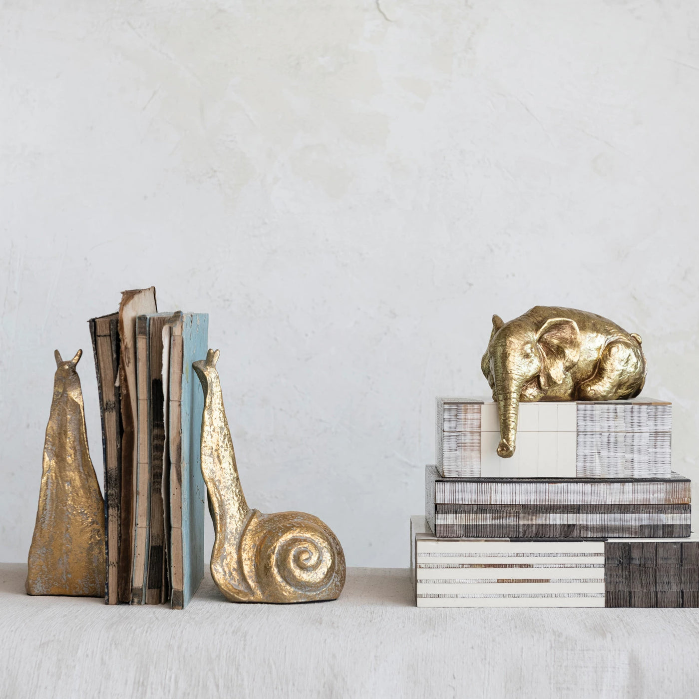 Cast Iron Snail Bookends, Distressed Gold Finish, Set of 2