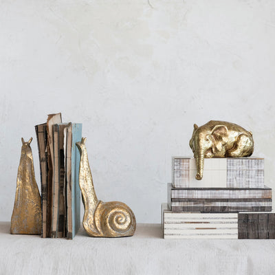 Cast Iron Snail Bookends, Distressed Gold Finish, Set of 2