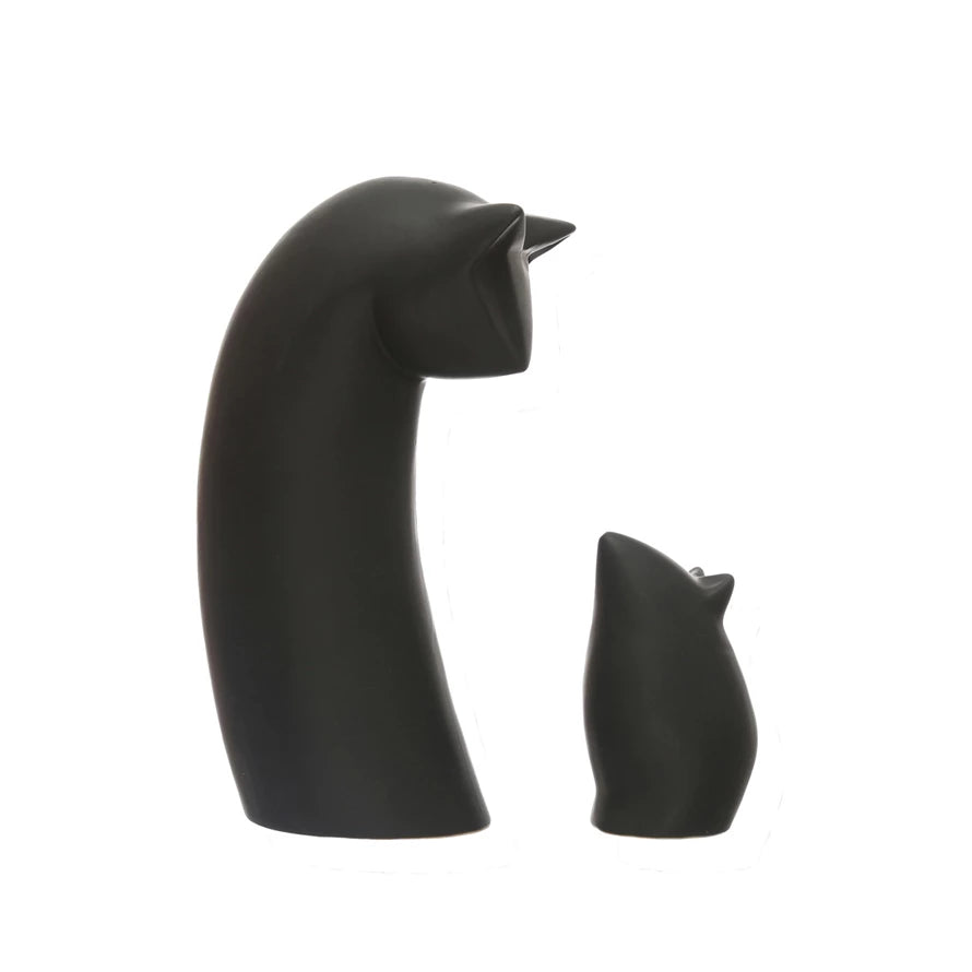 Stoneware Cat & Mouse Statues, Matte Black, Set of 2